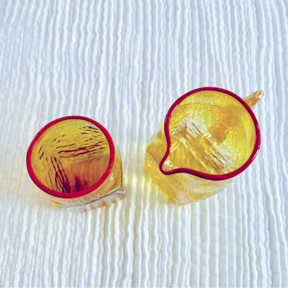 Hand Blown Mini Glass Vases !! Gorgeous Amber Color with Reddish Pink‎ Lip